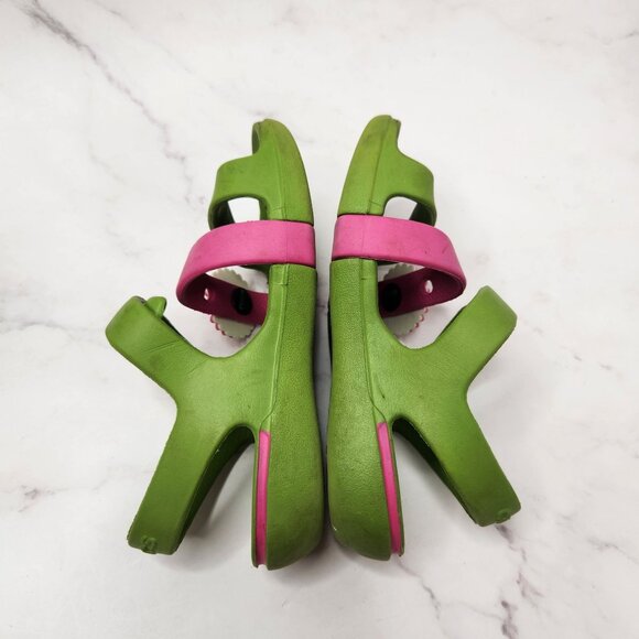 Crocs Keeley Sandals Pink Green Summer Rubber Flower Girls Child 10 - Picture 5 of 8